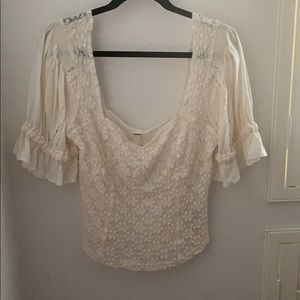 Free People Off White Spring Fling Lace Blouse